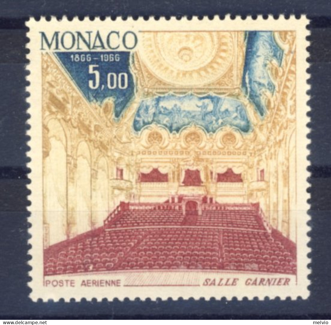 1966-Monaco (MNH=**) Posta Aerea Serie 1 Valore Centenario Monegasco Sala Garnie - Other & Unclassified