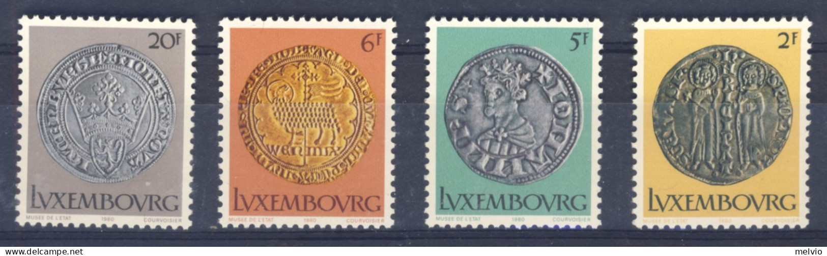 1980-Lussemburgo (MNH=**) Serie 4 Valori Monete Medioevali - Andere & Zonder Classificatie