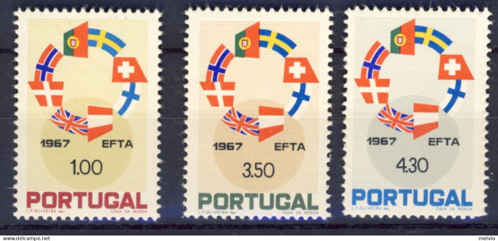 1967-Portogallo (MNH=**) Serie 3 Valori Associazione Europea Di Libero Scambio E - Autres & Non Classés