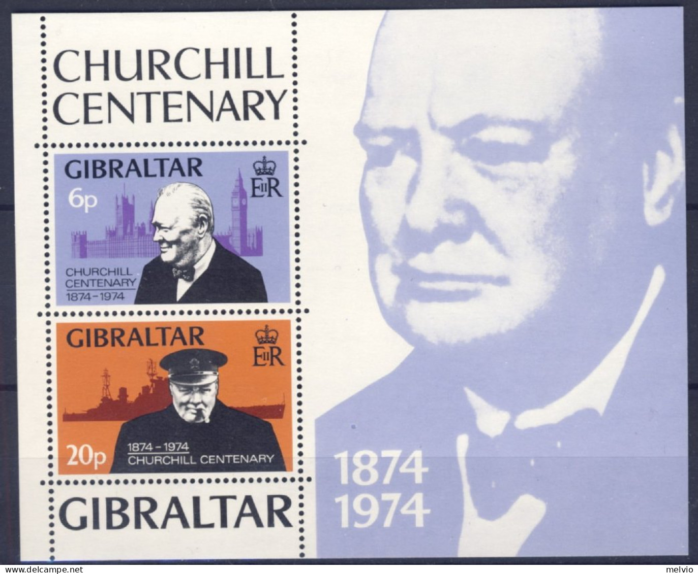 1974-Gibilterra (MNH=**) Foglietto 2 Valori Winston Churchill - Gibraltar