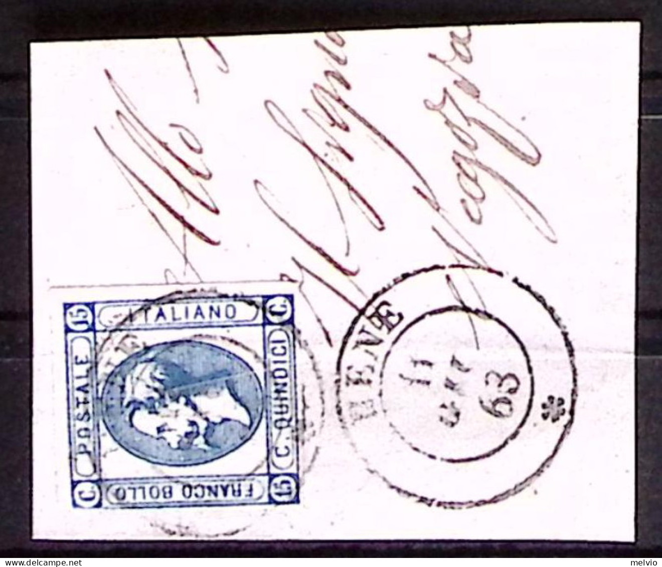 1863-BENE C.2 Con Rosetta (6.6) Su Frammento Affrancato Litografato C.15 - Poststempel