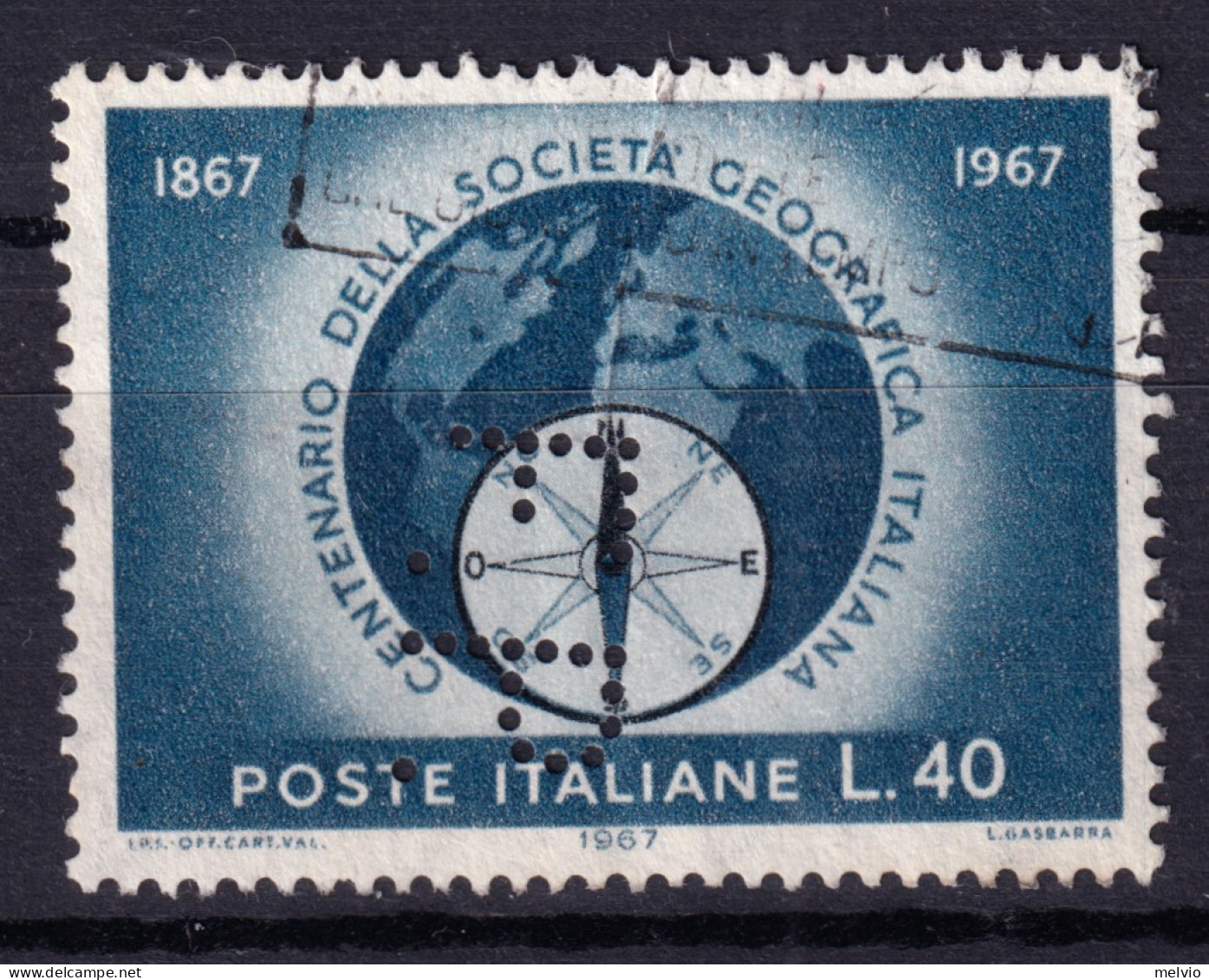 1967 Circa PERFIN F.P. (Francesco Parisi) Su Societa' Geografica Lire 40, Usato - 1961-70: Oblitérés