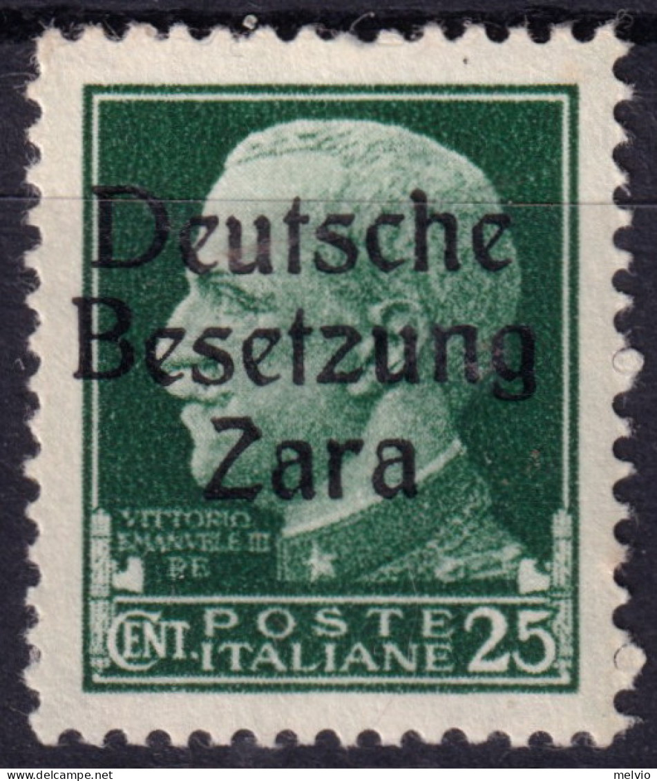 1943 (MNH=**) ZARA Occupazione Tedesca Imperiale Sopr.c.25 Nuovo Gomma Originale - Deutsche Bes.: Zara