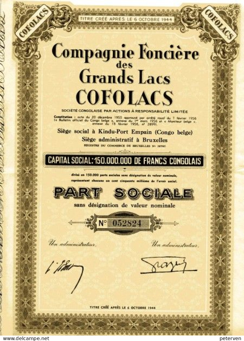 Congo Belge: COFOLACS - Foncière Des Grands Lacs - Africa