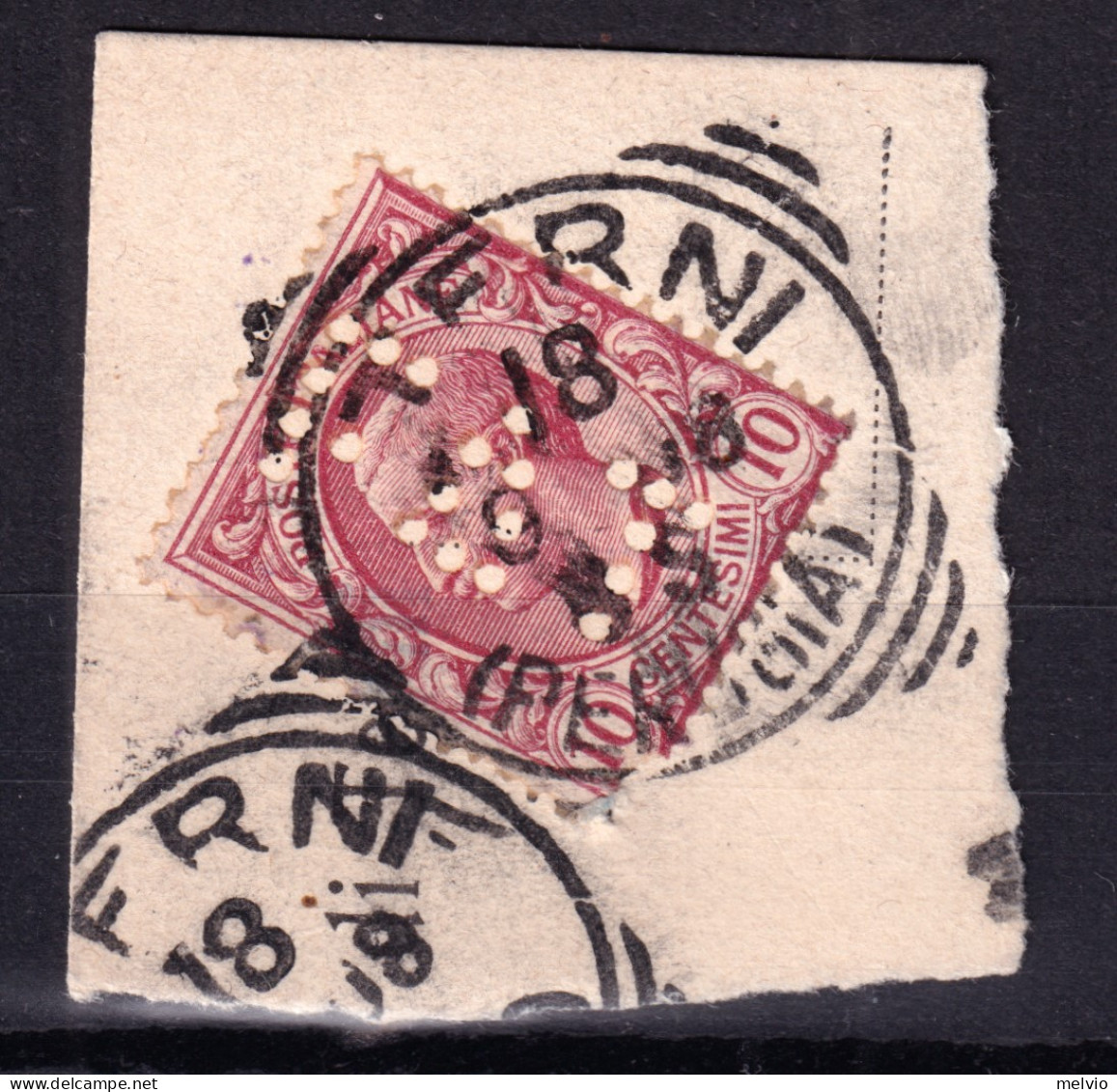 1908 (F=on Piece) PERFIN FAT (Fond. Acciaierie Terni) Su Frammento Affrancato Ef - Usados