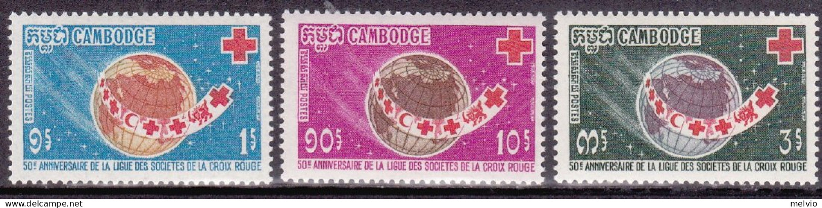 1969-Cambogia (MNH=**) S.3v."Annniv.società Tra Croci Rosse"catalogo Yvert Euro  - Cambodge