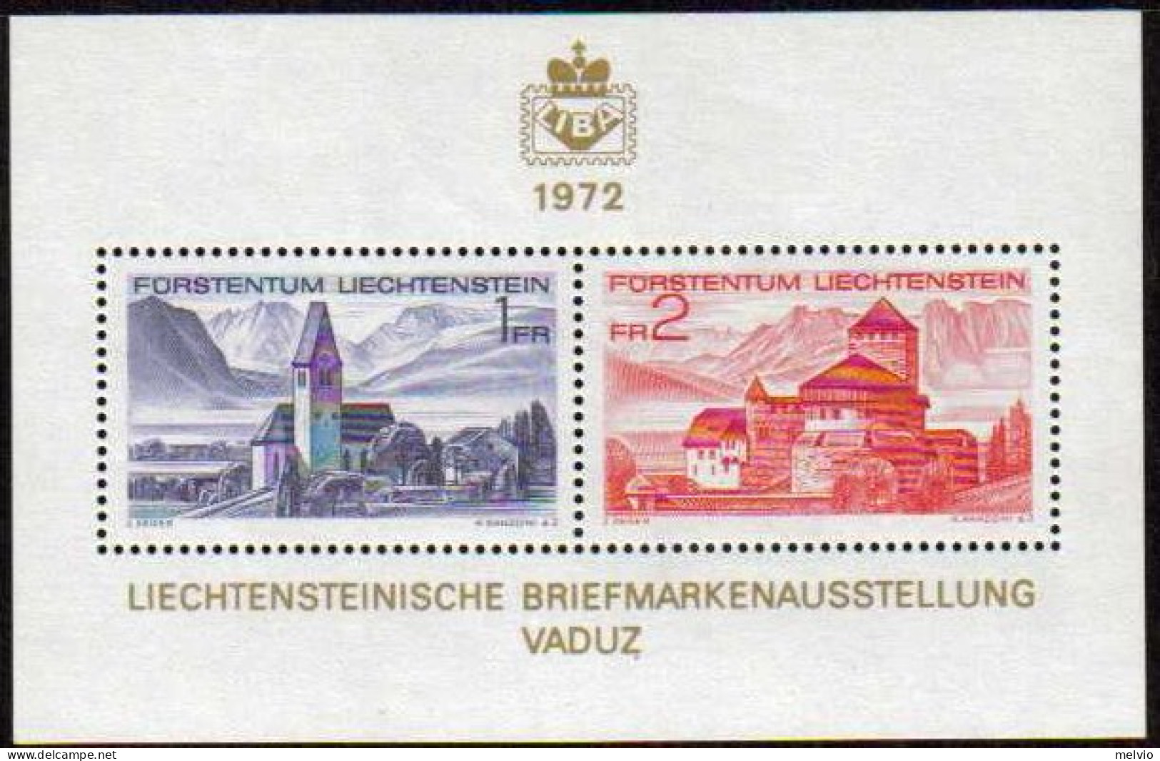 1972-Liechtenstein (MNH=**) Foglietto S.2v."Vedute Paesaggistiche"catalogo Euro  - Ungebraucht