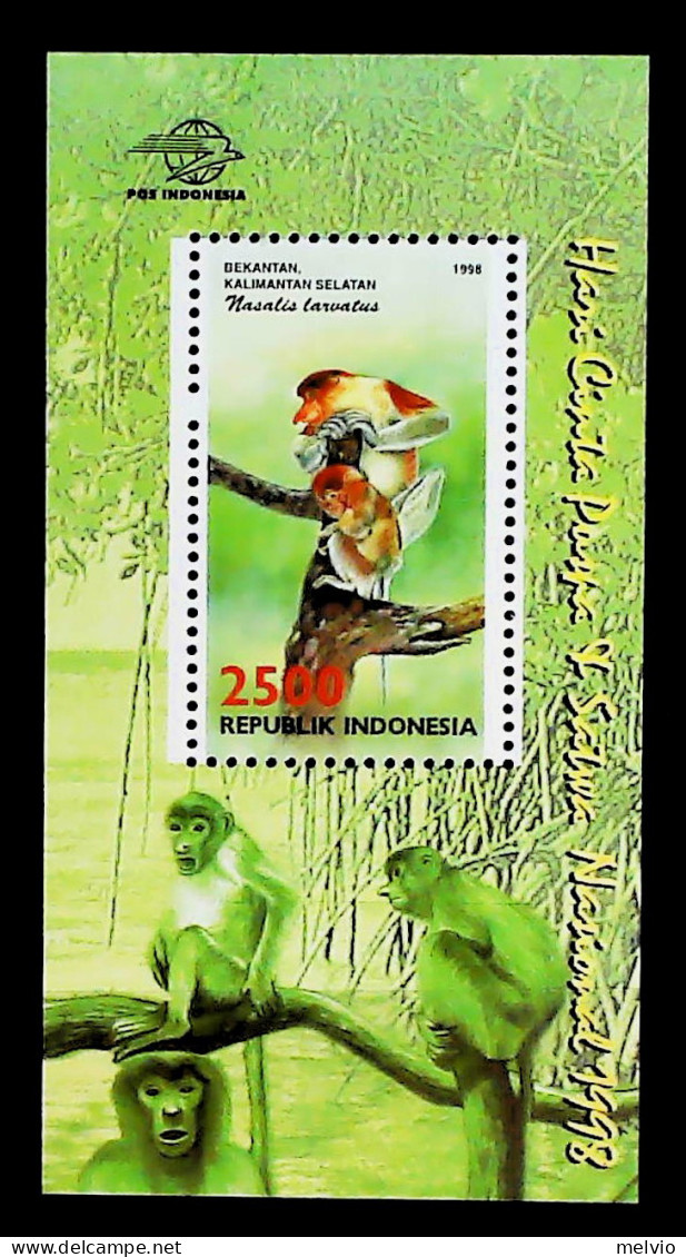 1998-Indonesia (MNH=**) Foglietto Scimmia Nasica - Indonesia