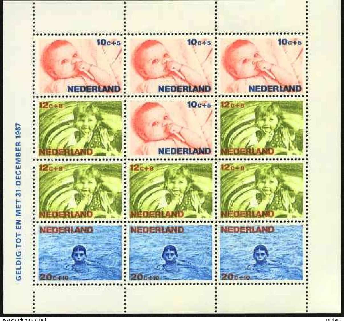 1966-Olanda (MNH=**) Foglietto 12v."Bimbi Nelle Varie Eta'" - Ungebraucht