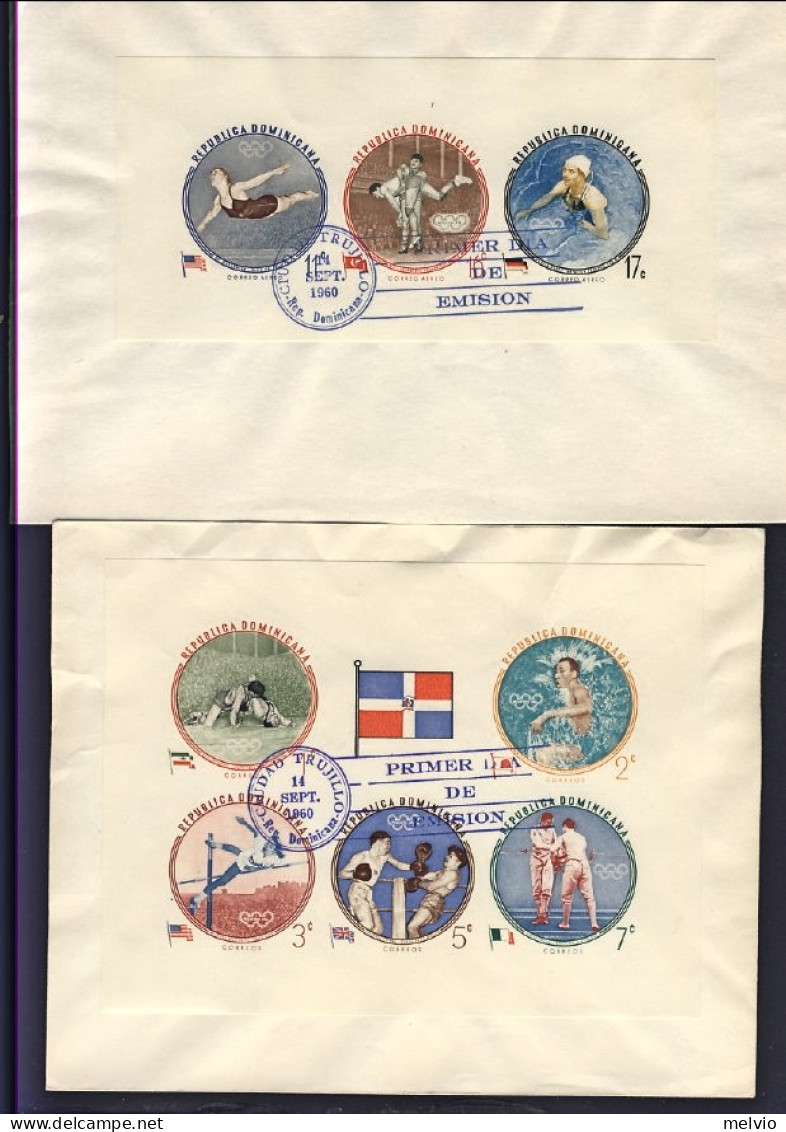 1960-Dominicana Due Foglietti S.8v. Non Dentellati "Olimpiadi Di Roma" Su Due Fd - Dominicaine (République)