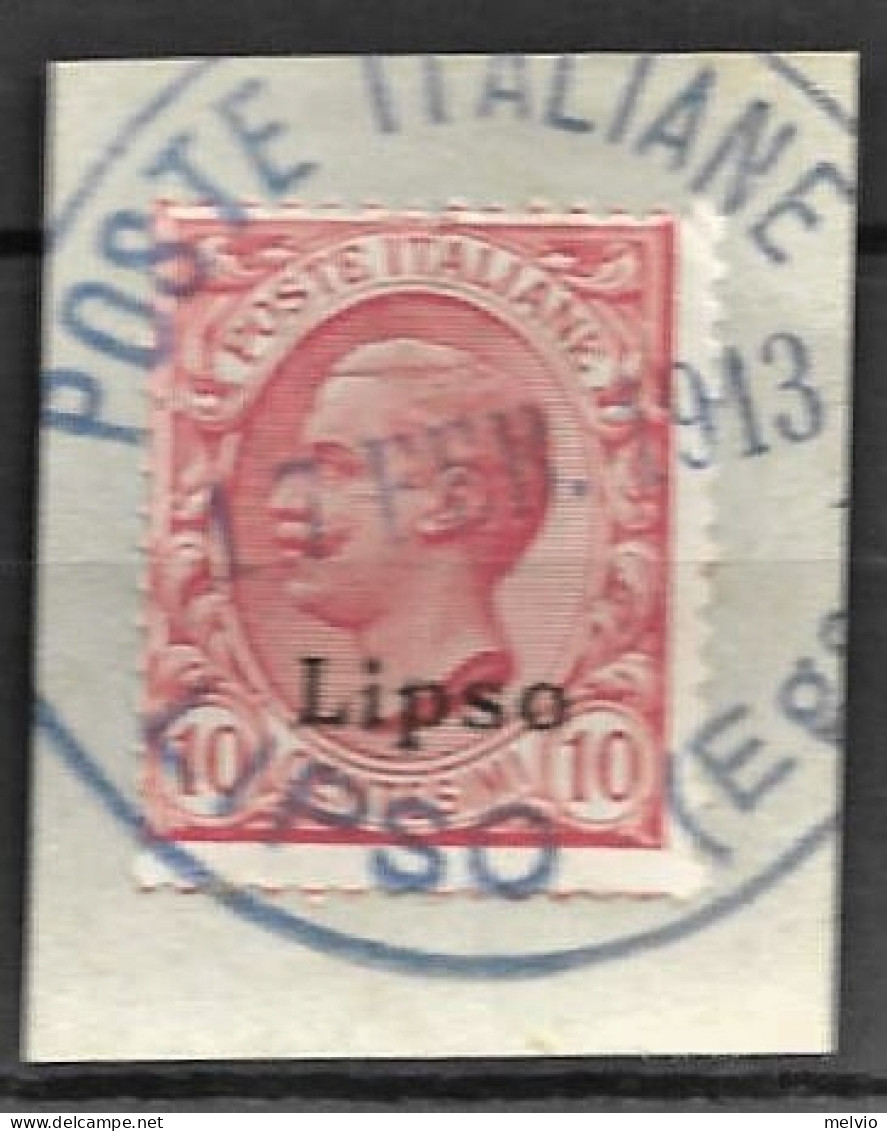 1913 POSTE ITALIANE/LIPSO (EGEO) C.2 (17.2) Su Frammento, Affrancato Lipso C.10 - Ägäis (Lipso)