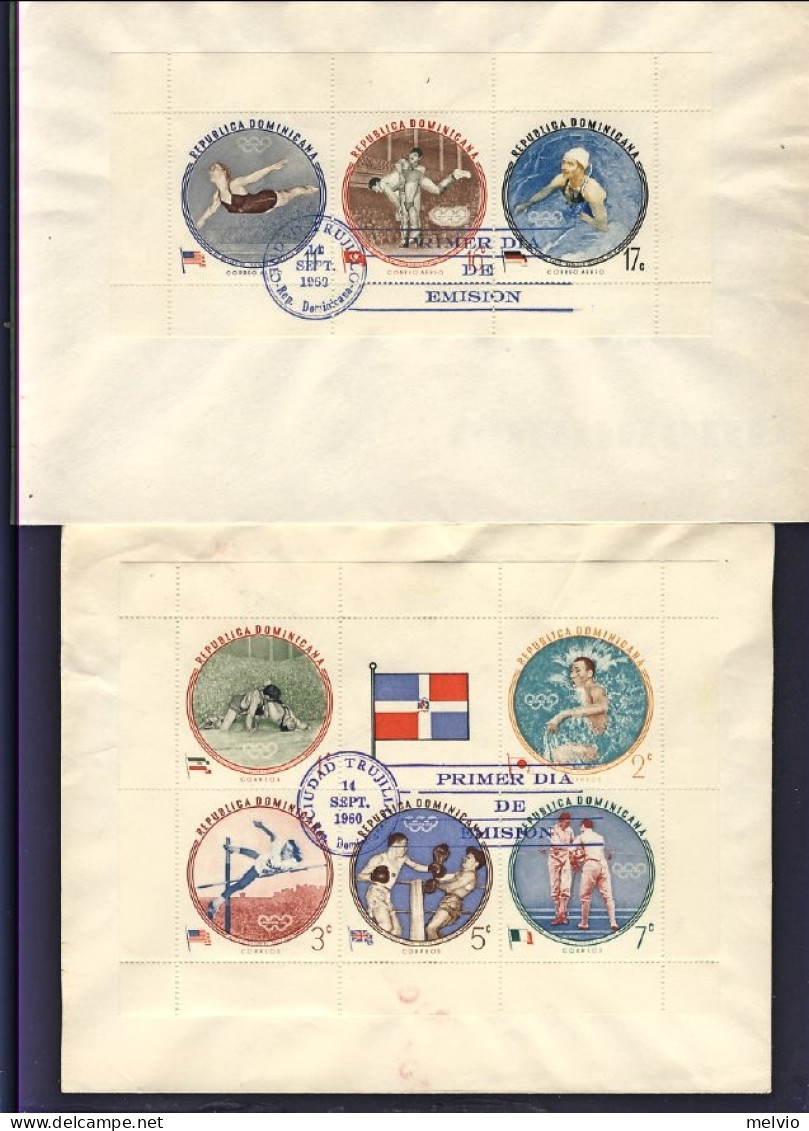 1960-Dominicana S.5 Valori + Foglietto "Olimpiadi Di Roma" Su Due Fdc - Dominicaine (République)
