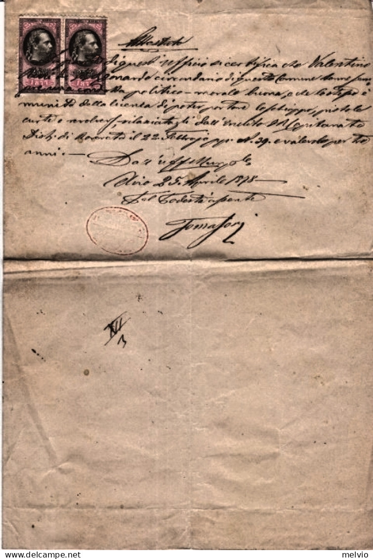 1878-LOMBARDO VENETO Attestato Manoscritto Con Marche Coppia Kr.25 Rilasciato A  - Lombardo-Vénétie