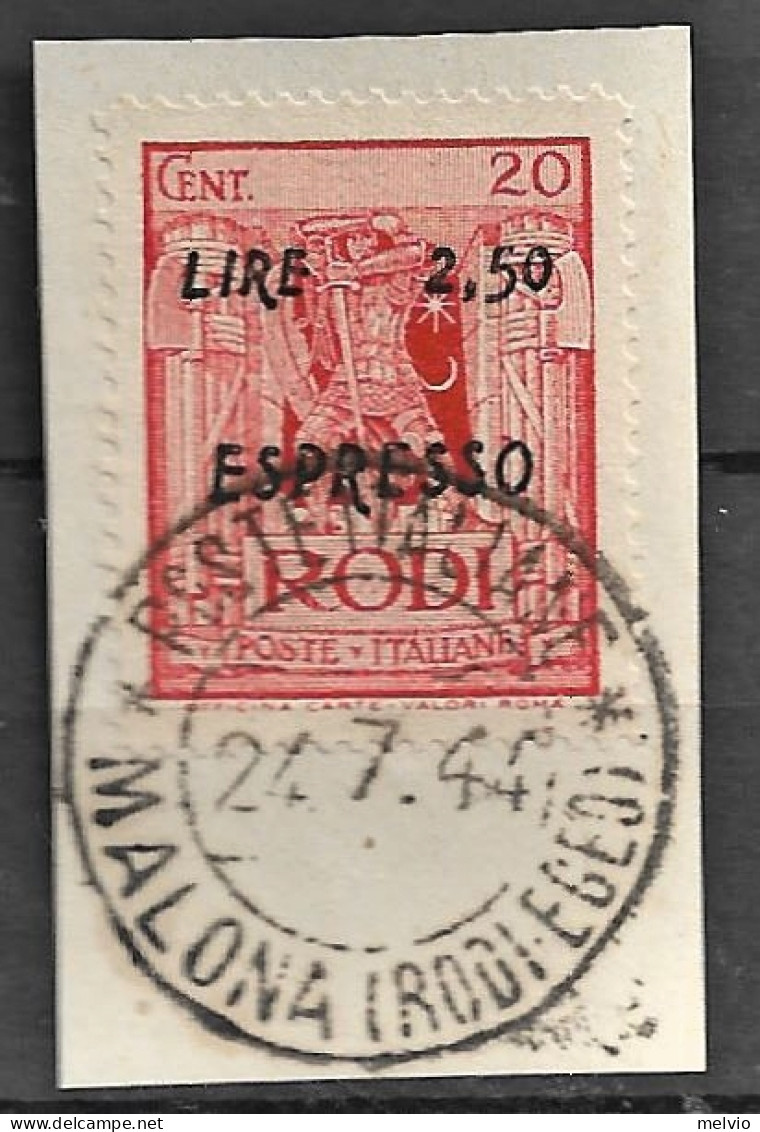 1944 POSTE ITALIANE/MALONA(EGEO) C.2 (24.7) Su Frammento, Affrancato Egeo Sopras - Egée