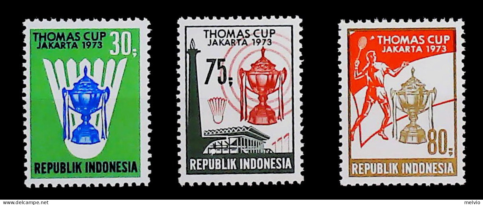 1973-Indonesia (MNH=**) Serie 3 Valori Thomas Cup - Badminton - Indonesien