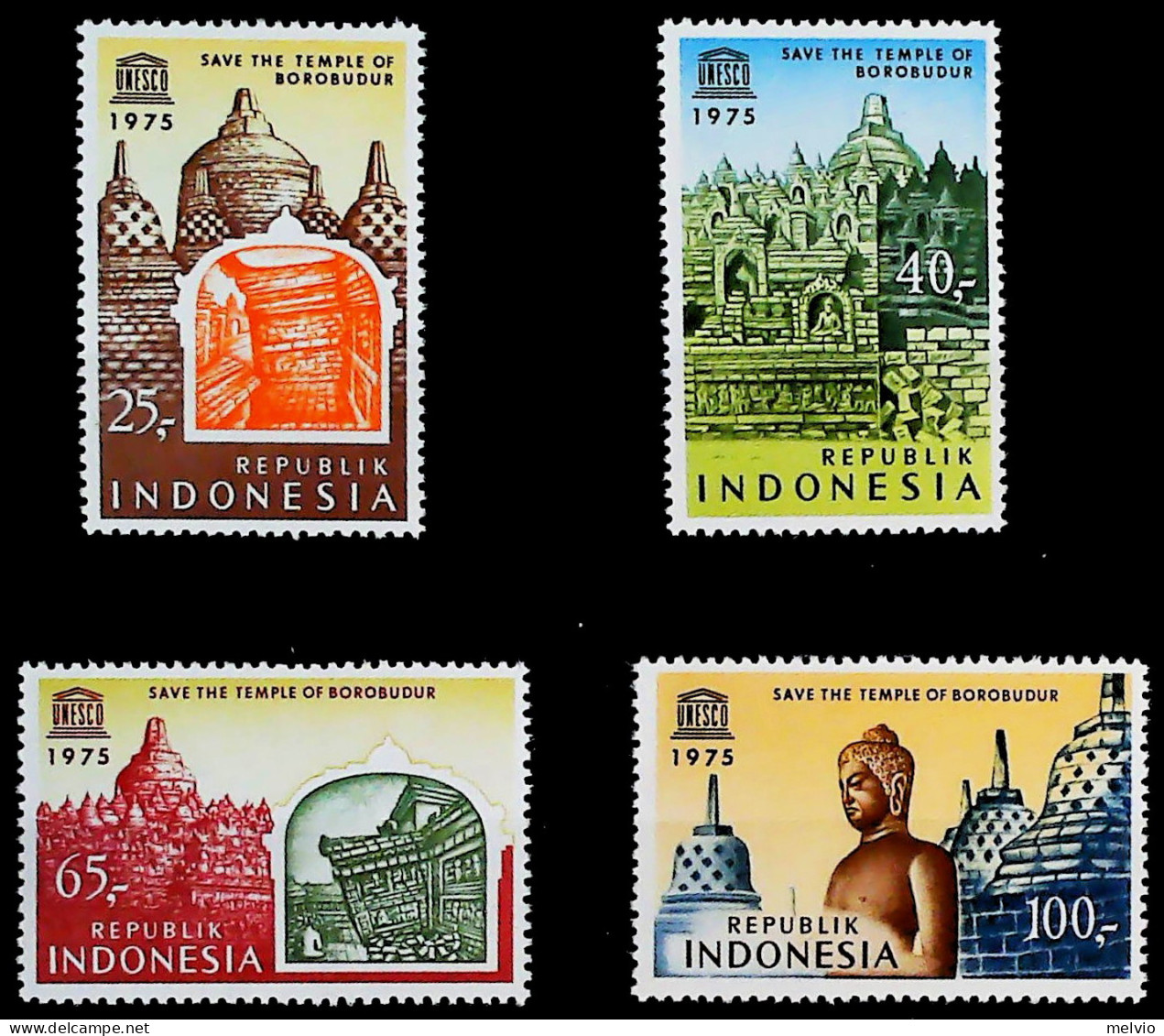 1975-Indonesia (MNH=**) Serie 4 Valori Buddha - Indonesien