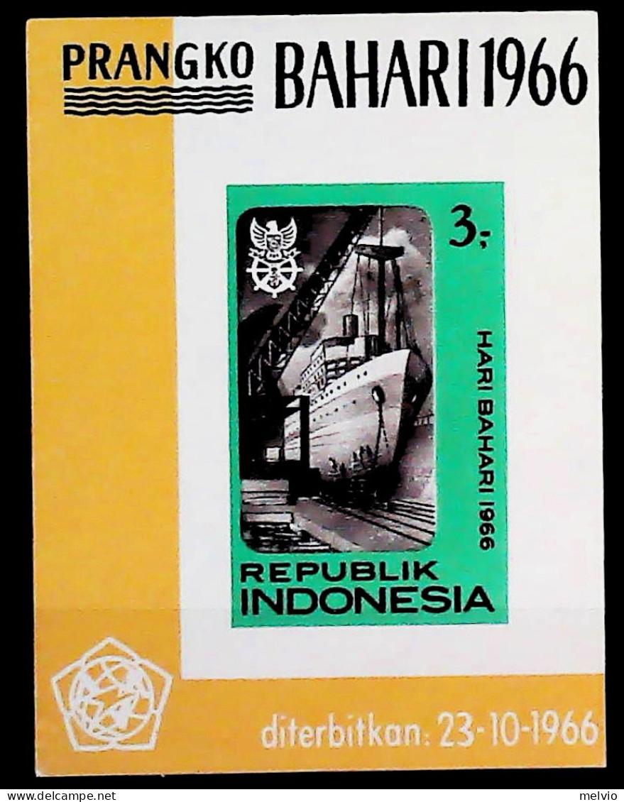 1966-Indonesia (MNH=**) Foglietto 1 Valore Nave - Indonesia