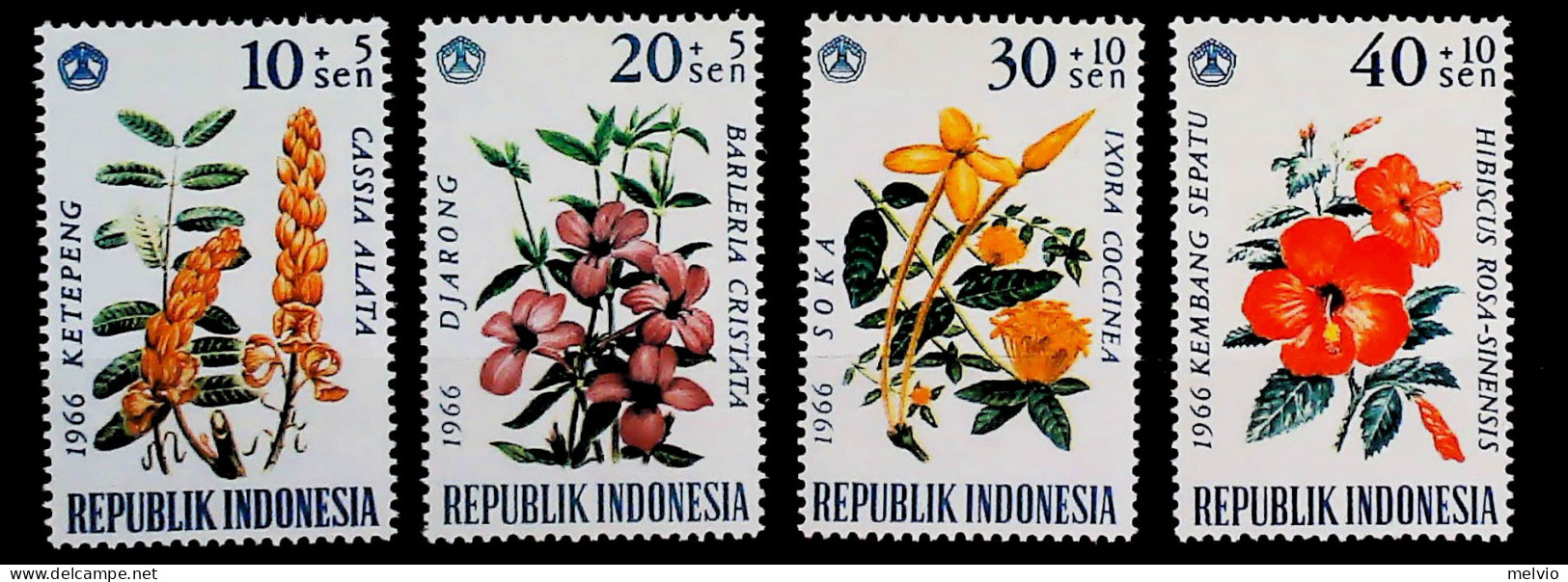 1965-Indonesia (MNH=**) Serie 4 Valori Fiori - Indonesia