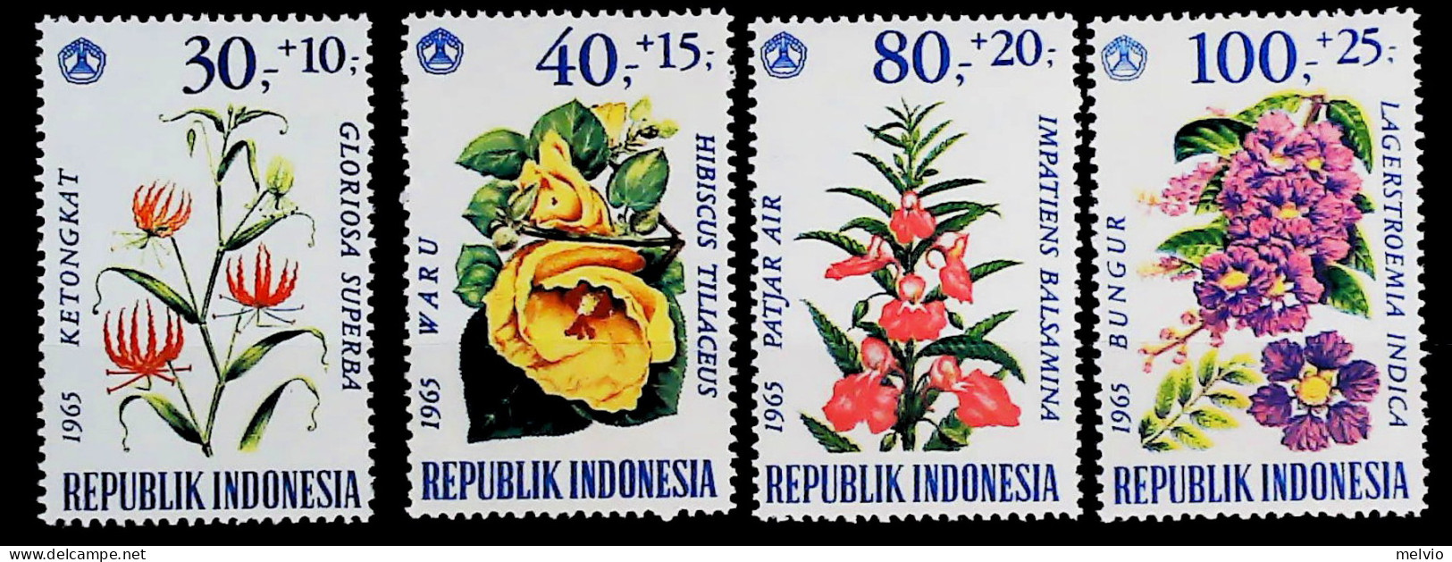 1966-Indonesia (MNH=**) Serie 4 Valori Fiori - Indonesia