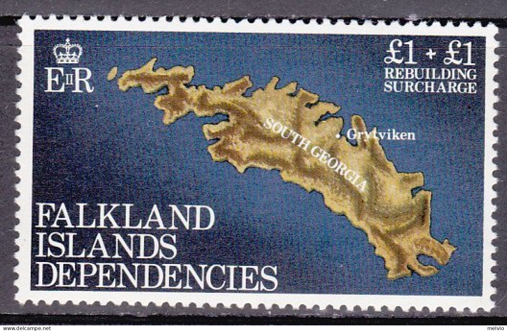 1982-Falkland (MNH=**) Dip. Georgia Del Sud L. 1+L. 1 "Fondo Per La Ricostruzion - Géorgie Du Sud