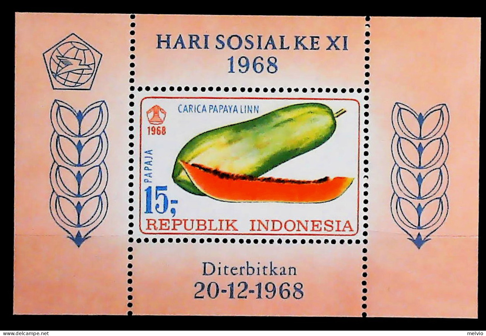 1968-Indonesia (MNH=**) Foglietto 1 Valore Frutta - Indonésie