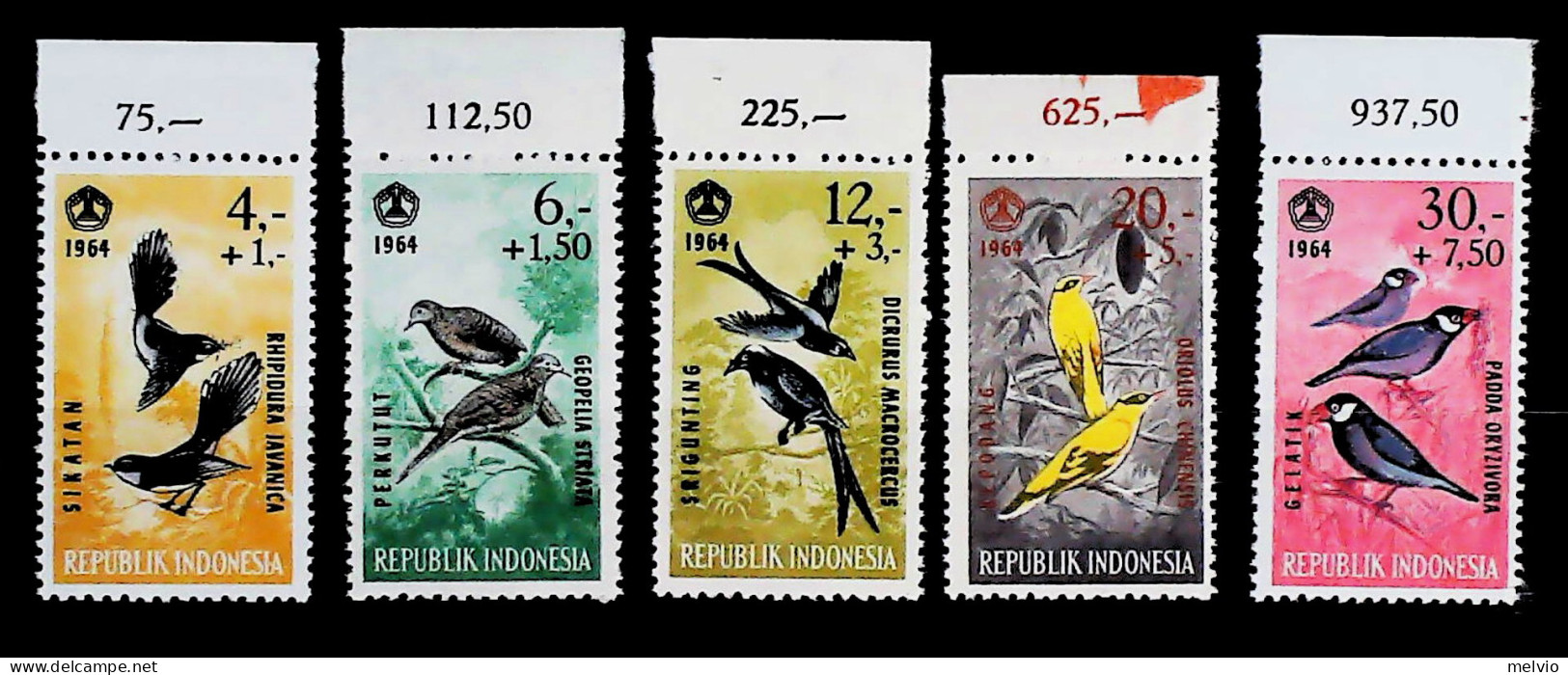 1964-Indonesia (MNH=**) Serie 5 Valori Uccelli - Indonesien