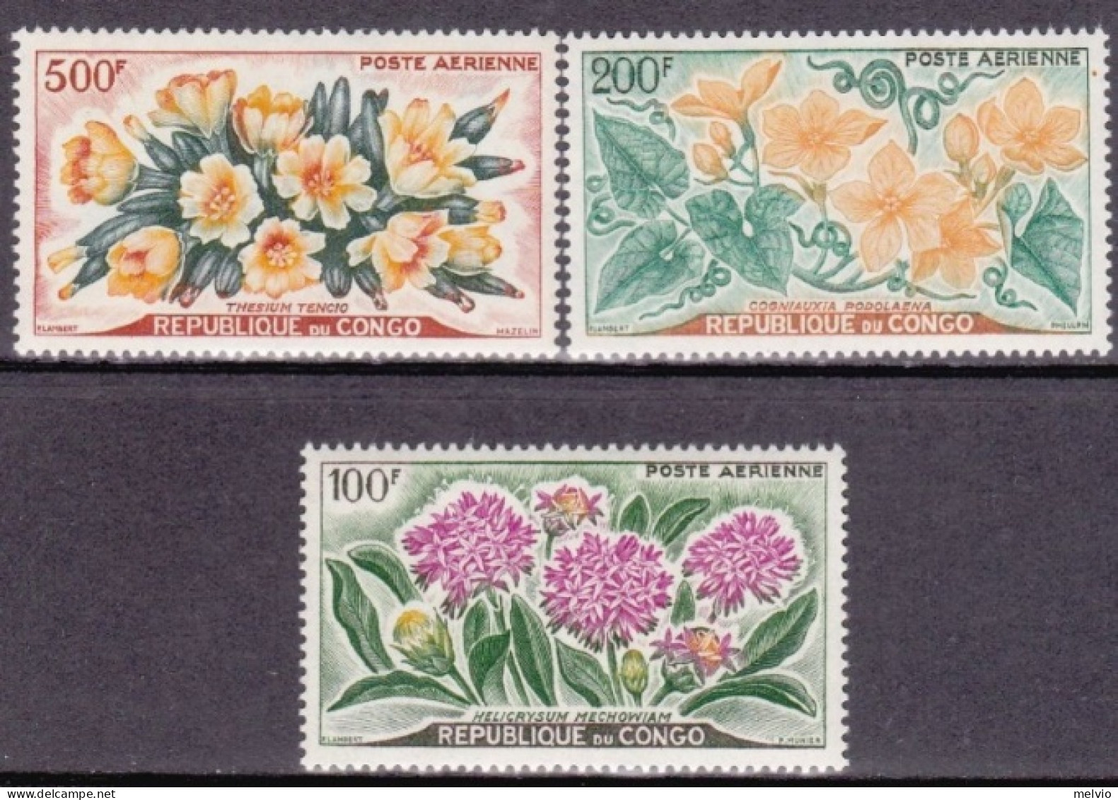 1961-Congo (MNH=**) Posta Aerea S.3v."Fiori"catalogo Yvert Euro 20 - Other & Unclassified