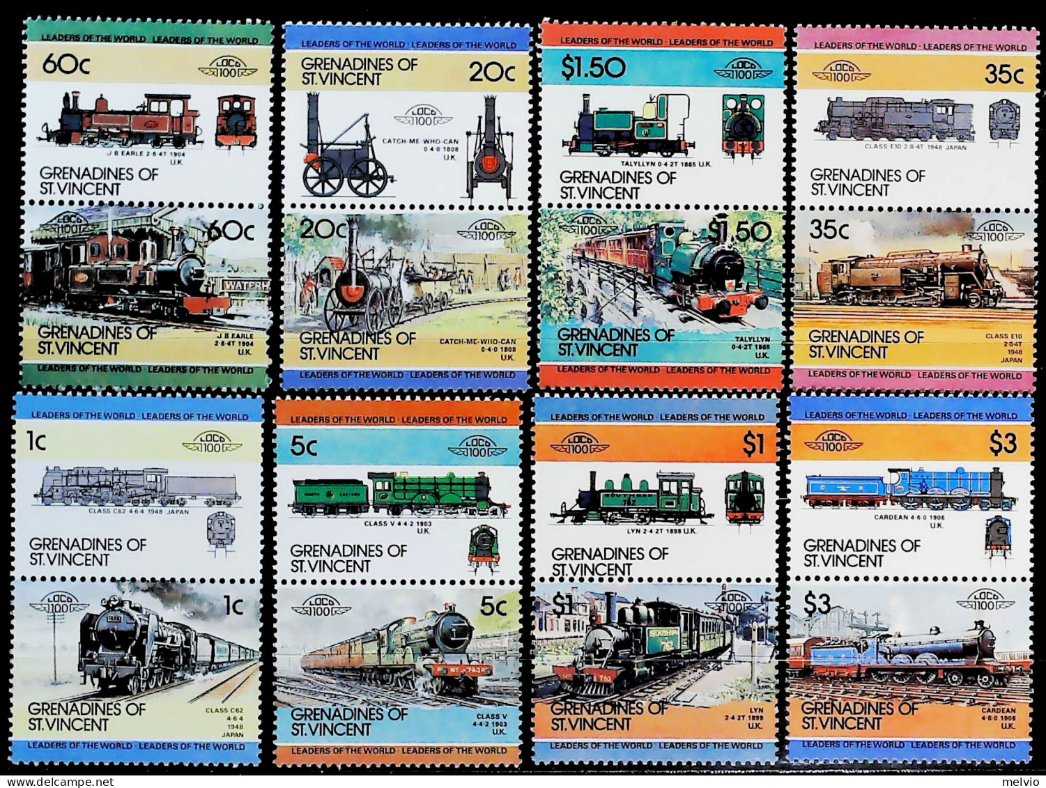 1986-Grenadine Di St.Vincent (MNH=**) S.16v."Locomotive" - St.Vincent & Grenadines