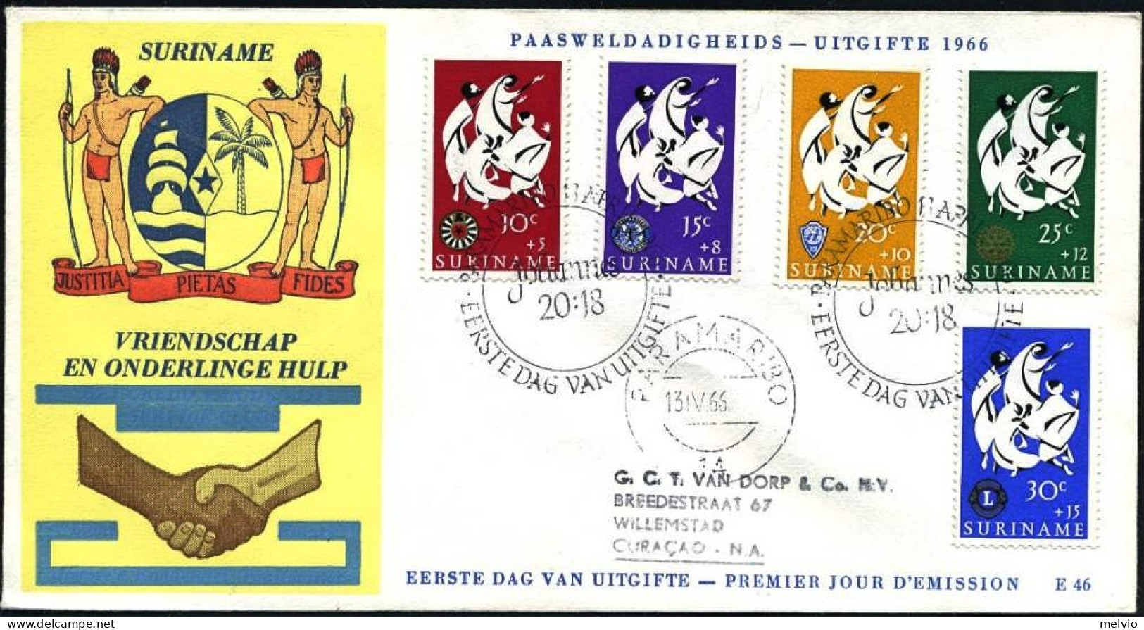 1966-Suriname S.5v."Opere Di Beneficenza"su Fdc Illustrata - Suriname