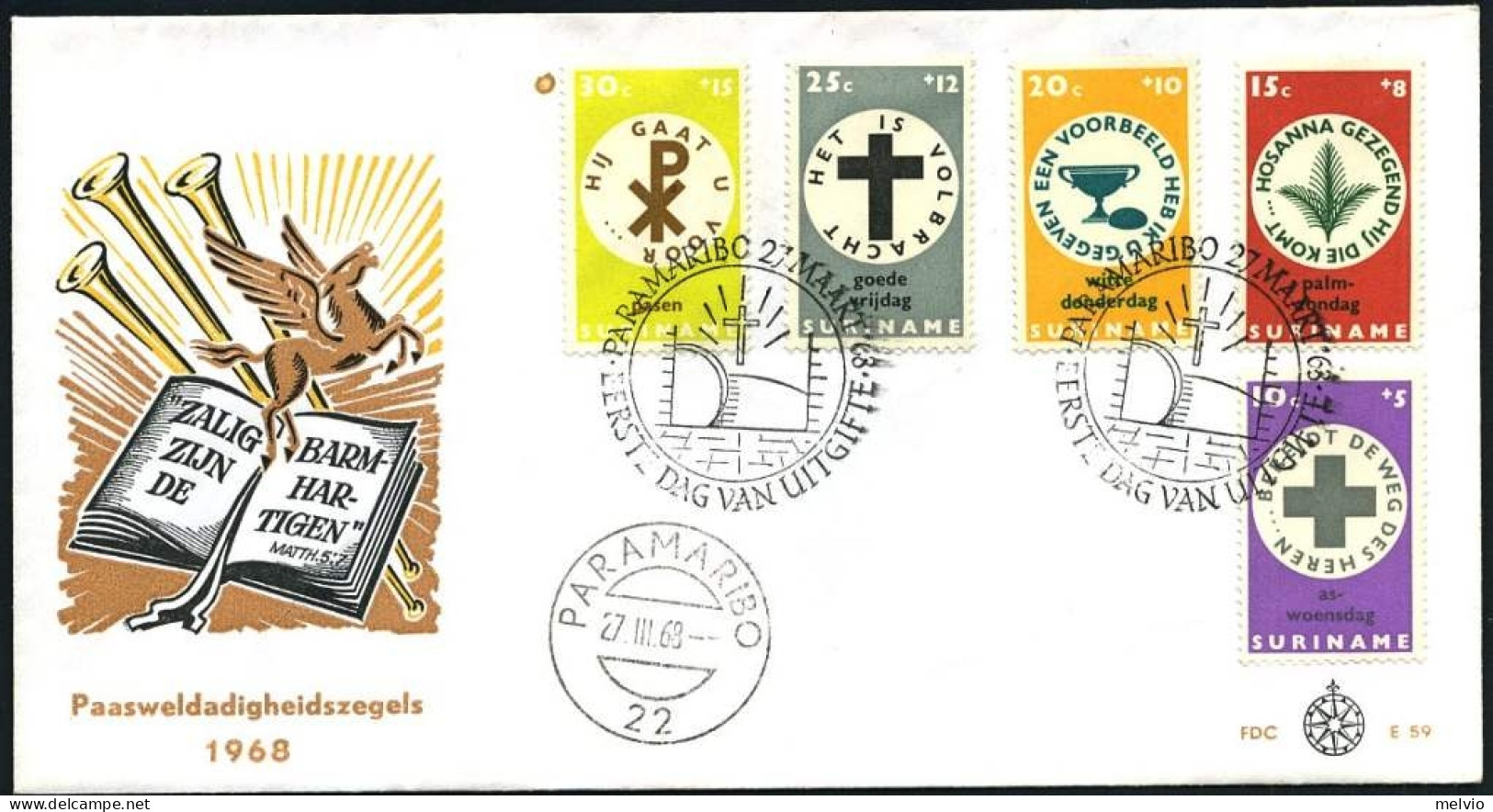1967-Suriname S.5v."Pasqua,opere Di Beneficenza"su Fdc Illustrata - Surinam