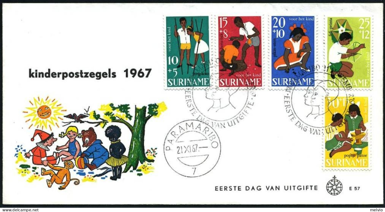 1967-Suriname S.5v."A Favore Dell'infanzia"su Fdc Illustrata - Surinam