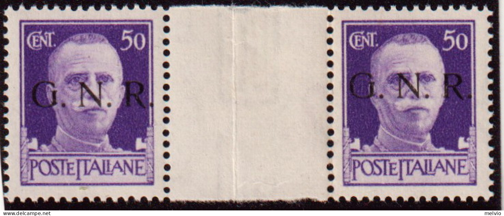 1944-Italia (MNH=**) Coppia 50c.tir. Verona Con Interspazio Di Gruppo - Mint/hinged