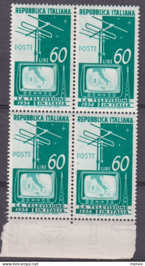 1954-Italia (MNH=**) Quartina L.60 La Televisione In - 1946-60: Neufs
