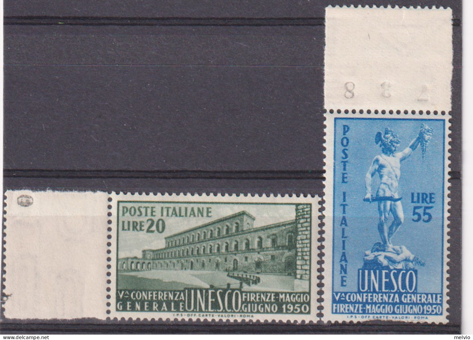 1950-Italia (MNH=**) S.2 Valori Unesco Con Bordo Di Foglio - 1946-60: Nuevos