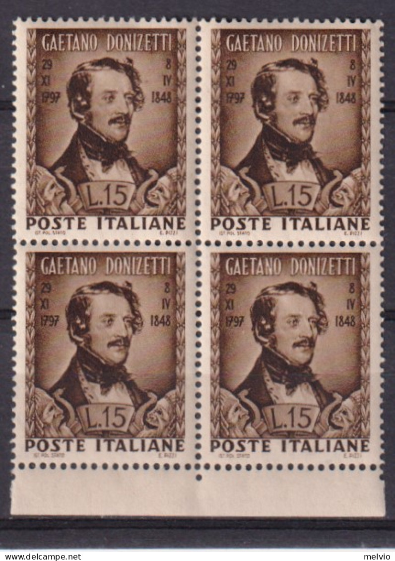 1948-Italia (MNH=**) Quartina Centenario Donizetti - 1946-60: Mint/hinged