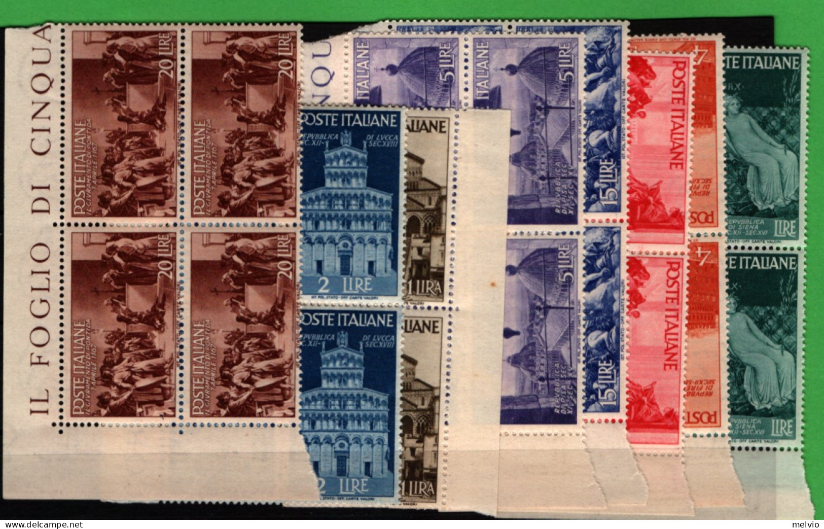 1948-Italia (MNH=**) Serie 8 Valori Avvento Della Repubblica In Quartina - 1946-60: Ungebraucht