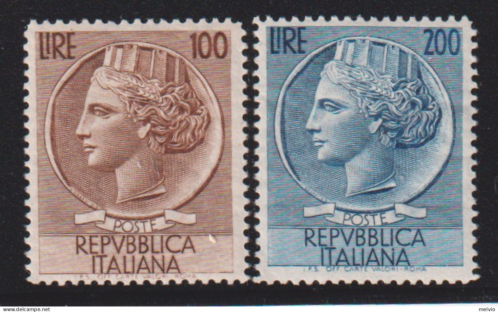 1954-Italia (MNH=**) Serie 2 Alti Valori Turrita, Ben Centrati - 1946-60: Mint/hinged