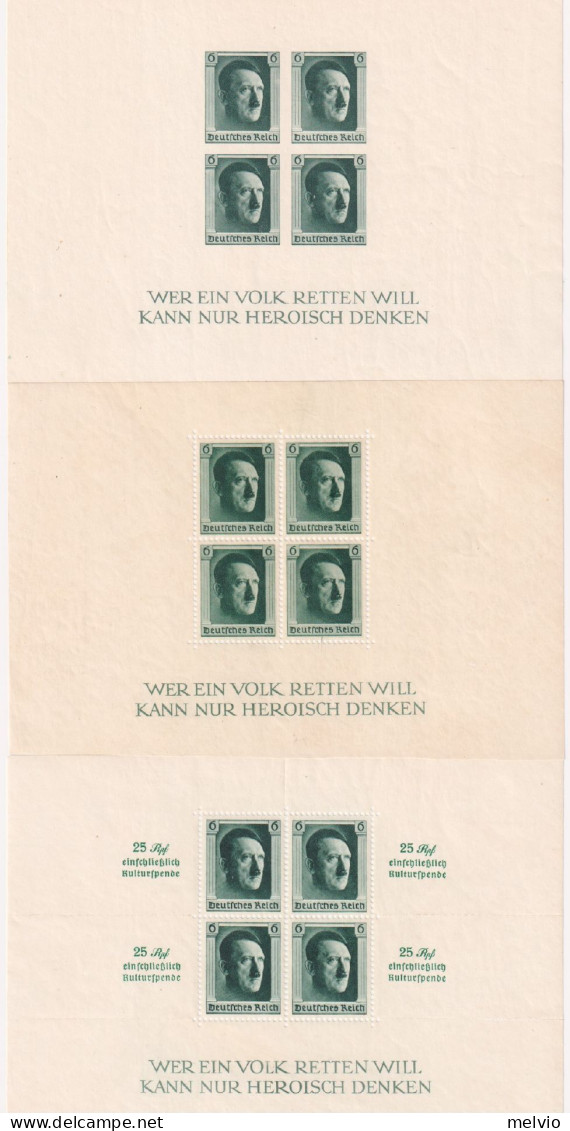1937-Germania (MNH=**) Tre Foglietti Di Hitler Compleanno, Cultura Berlino - Neufs