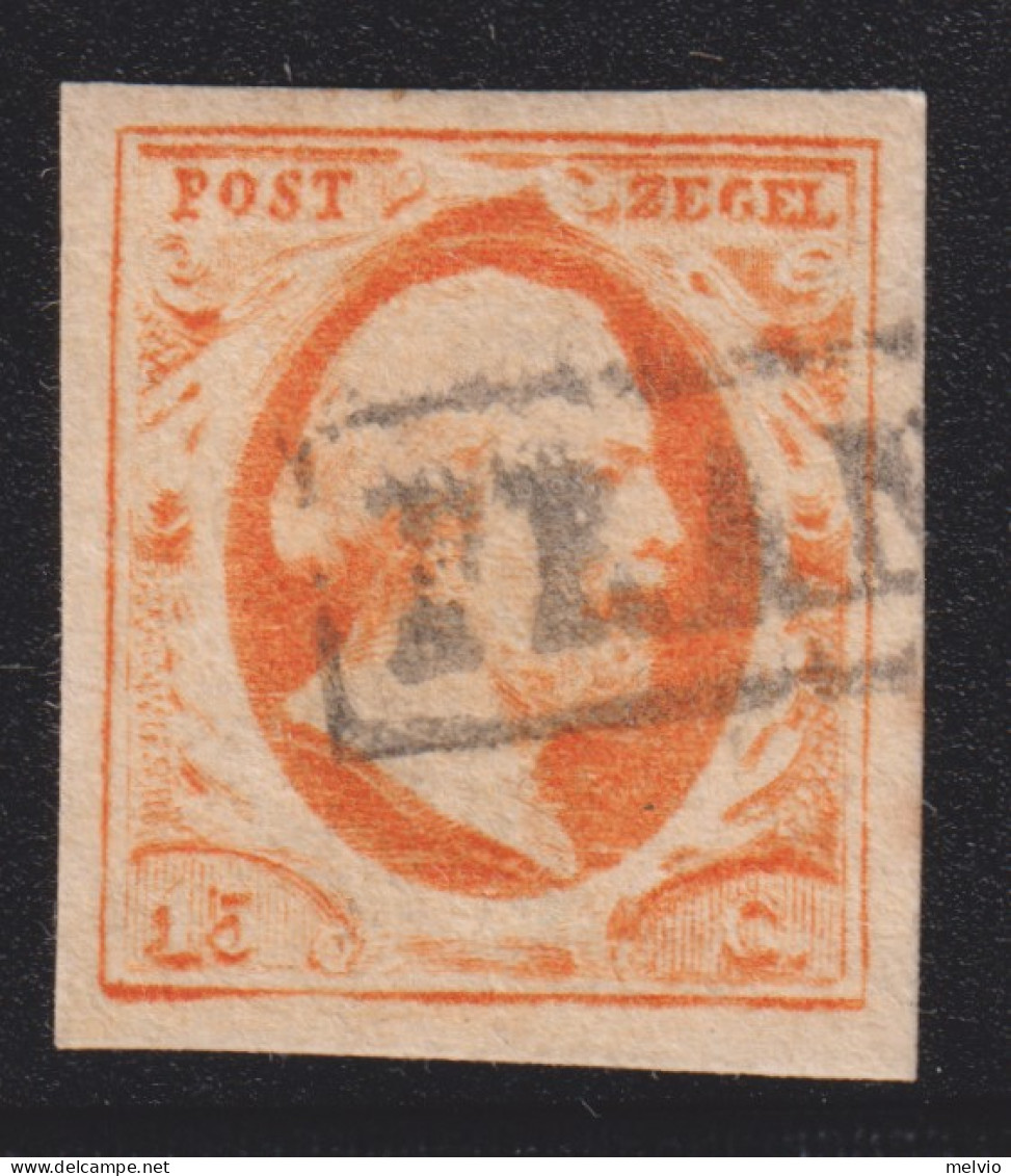 1852-Olanda (O=used) 15c. Guglielmo III, Firmato Diena E Margini Molto Gradi - Gebraucht