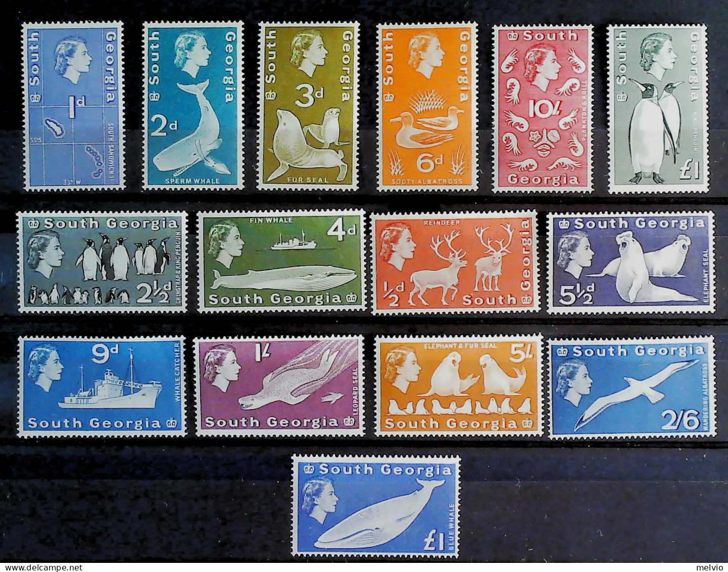 1963/9-South Georgia 15 Valori Elisabetta II°, Balena Gabbiani Pinguini Foche - South Georgia