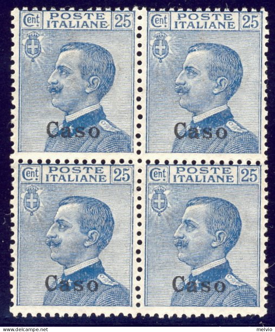 1912-Caso (MNH=**) Quartina 25c. Michetti Cat.Sassone Euro 15 - Egée (Caso)