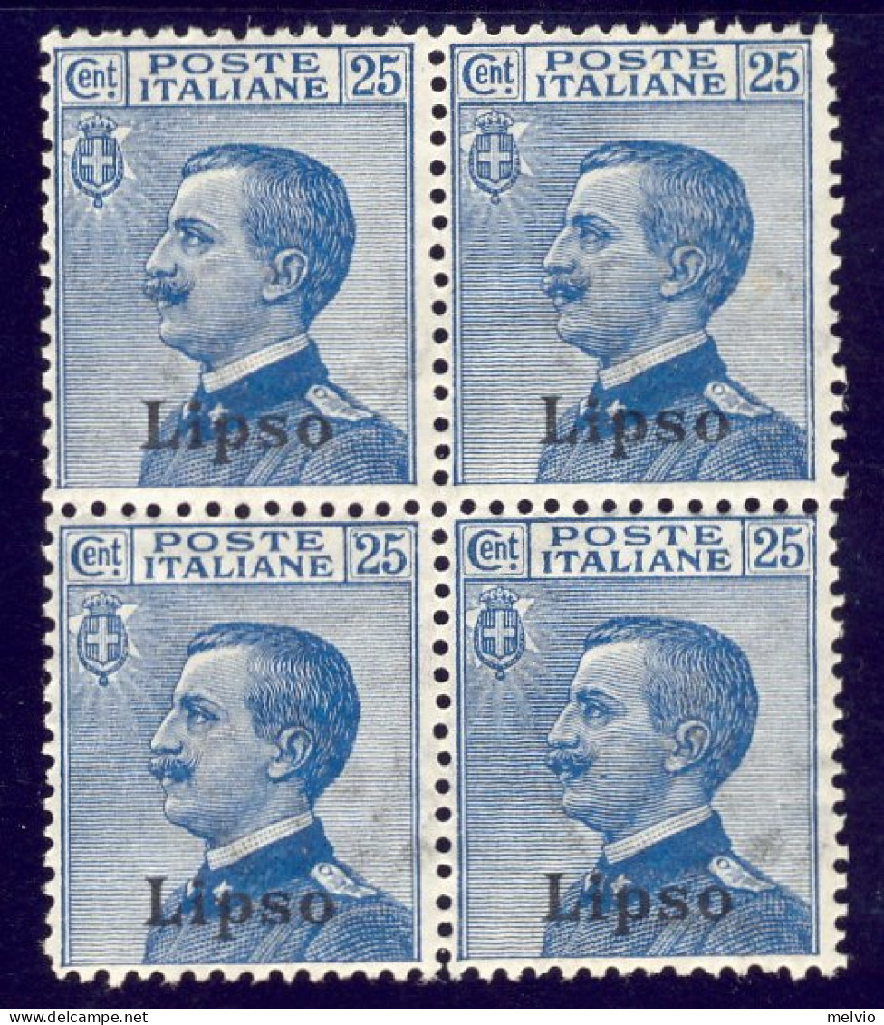 1912-Lipso (MNH=**) Quartina 25c. Azzurro Michetti Cat.Sassone Euro 15 - Aegean (Lipso)