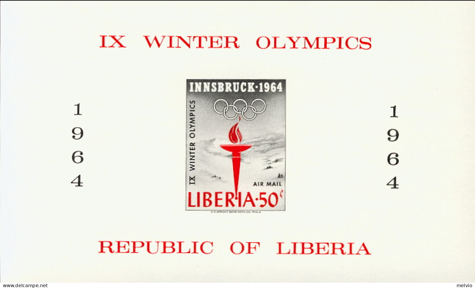 1964-Liberia (MNH=**) Foglietto S.1v.non Dentellato " Olimpiadi Di Innsbruck" - Liberia