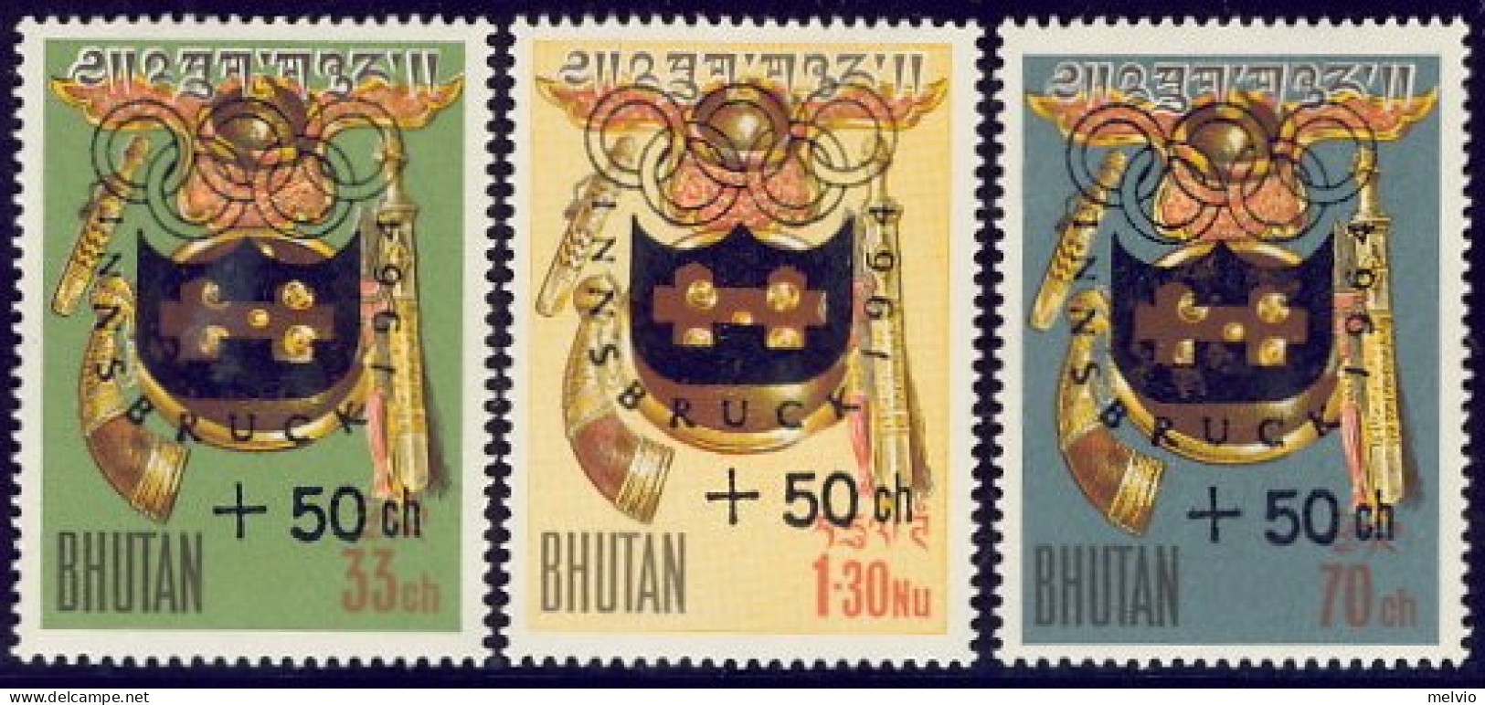 1964-Bhutan (MNH=**) S.3v." Olimpiadi Di Innsbruck" Cat.Yvert 2011 Euro 13.50 - Bhoutan