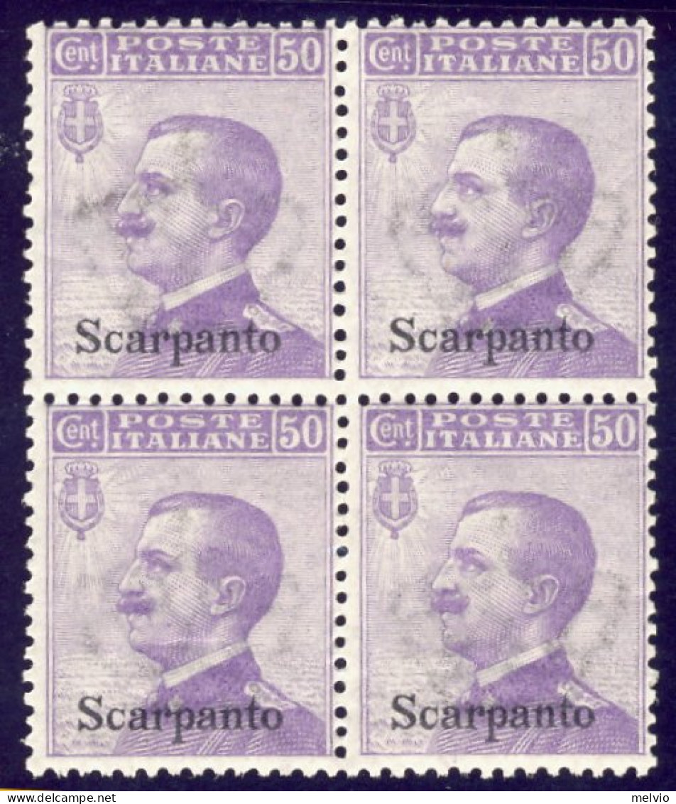 1912-Scarpanto (MNH=**) Quartina 50c. Michetti Cat.Sassone Euro 30 - Egée (Scarpanto)