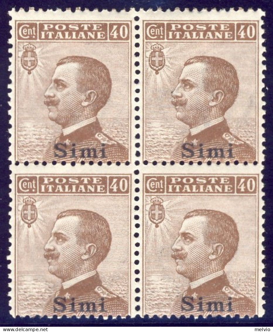 1912-Simi (MNH=**) Quartina 40c. Michetti Cat.Sassone Euro 15 - Egée (Simi)