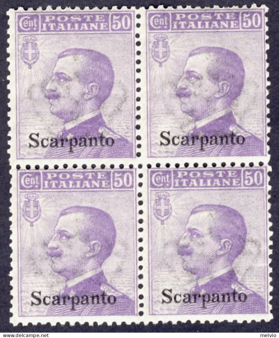 1912-Scarpanto (MNH=**) Quartina 50c. Michetti Cat.Sassone Euro 30 - Egeo (Scarpanto)