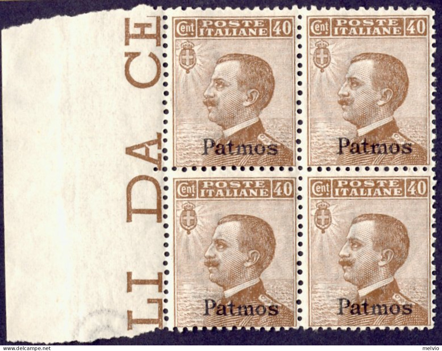 1912-Patmo (MNH=**) Quartina 40c. Michetti Bordo Di Foglio Cat.Sassone Euro 50 P - Egée (Patmo)