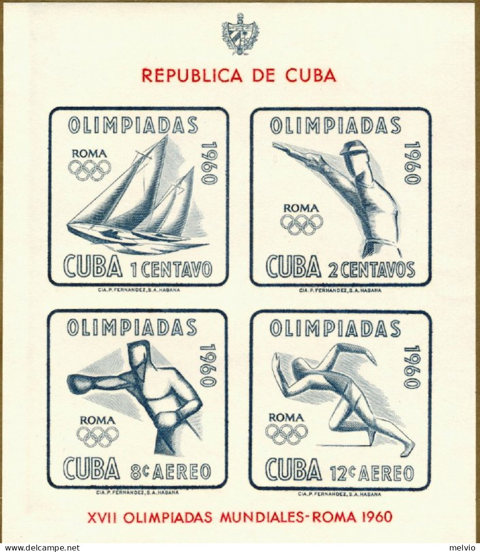 1960-Cuba (MNH=**) Foglietto S.4v." Olimpiadi Di Roma" - Other & Unclassified