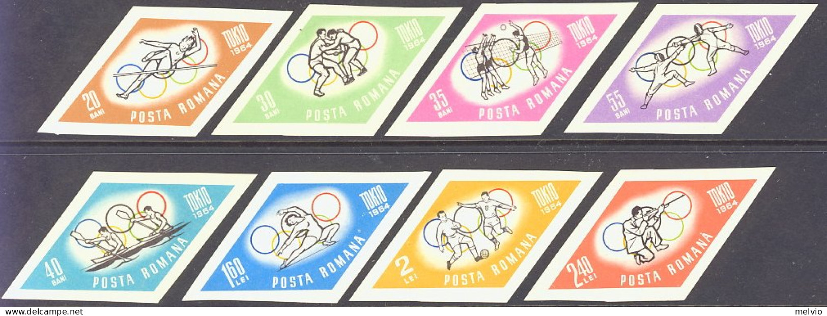 1964-Romania (MNH=**) S.8v.non Dentellati " Olimpiadi Di Tokyo" - Andere & Zonder Classificatie